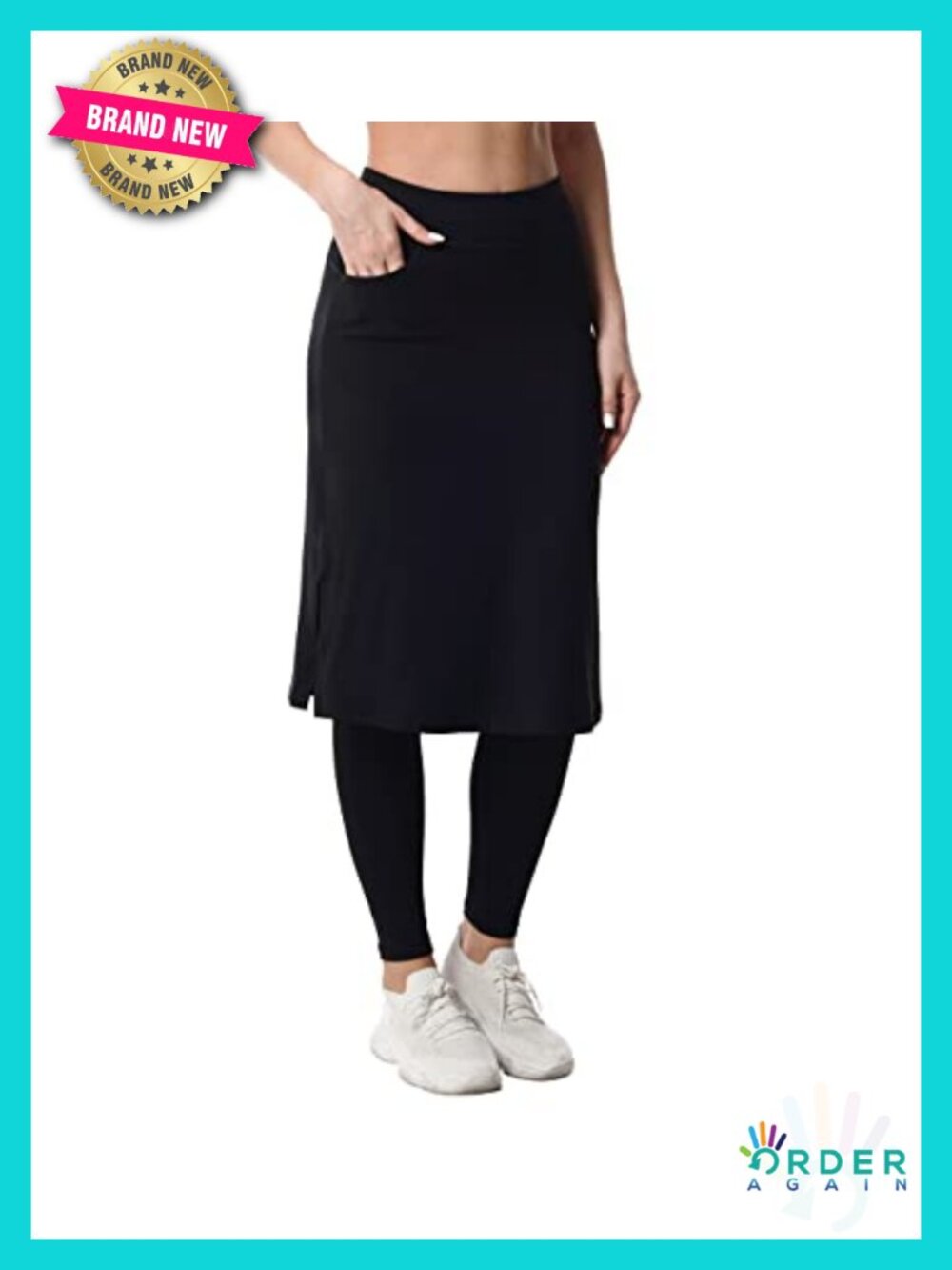 Modest Long Skirt with Attached Leggings Pockets Midi Cover Up Skirted Capris